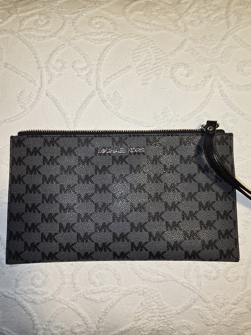 Michael Kors Black MK Logo Zip Wristlet Clutch